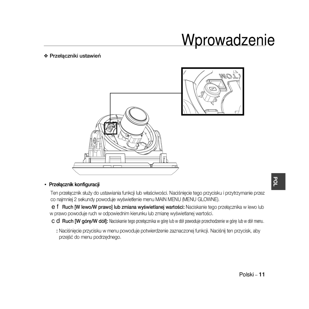 Samsung SCC-B5368P, SCC-B5368BP, SCC-B5366P, SCC-B5366BP manual Przełączniki ustawień Przełącznik konﬁguracji 