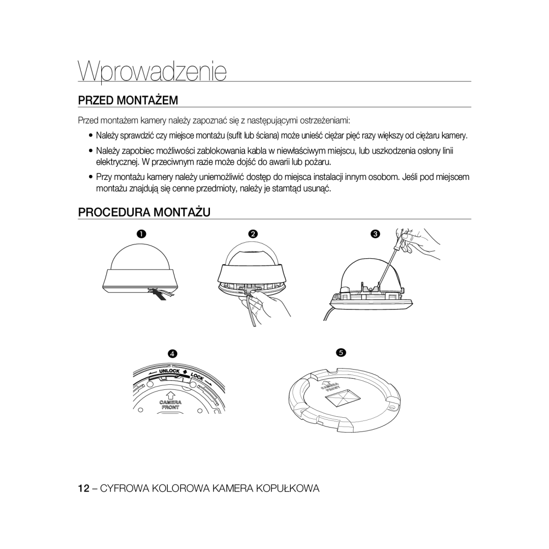 Samsung SCC-B5366P, SCC-B5368BP, SCC-B5368P, SCC-B5366BP manual Przed Montażem, Procedura Montażu 