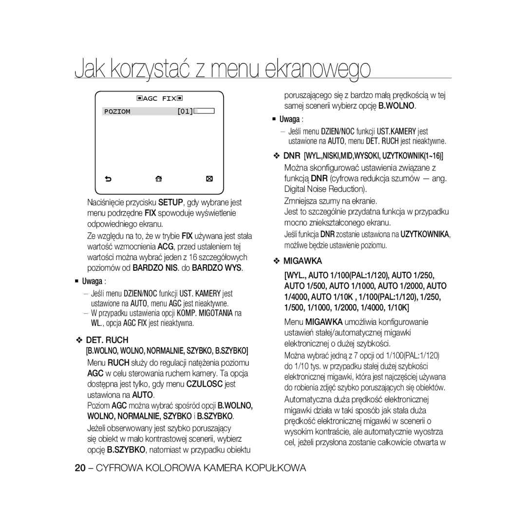 Samsung SCC-B5366P, SCC-B5368BP, SCC-B5368P, SCC-B5366BP manual DET. Ruch, Migawka 