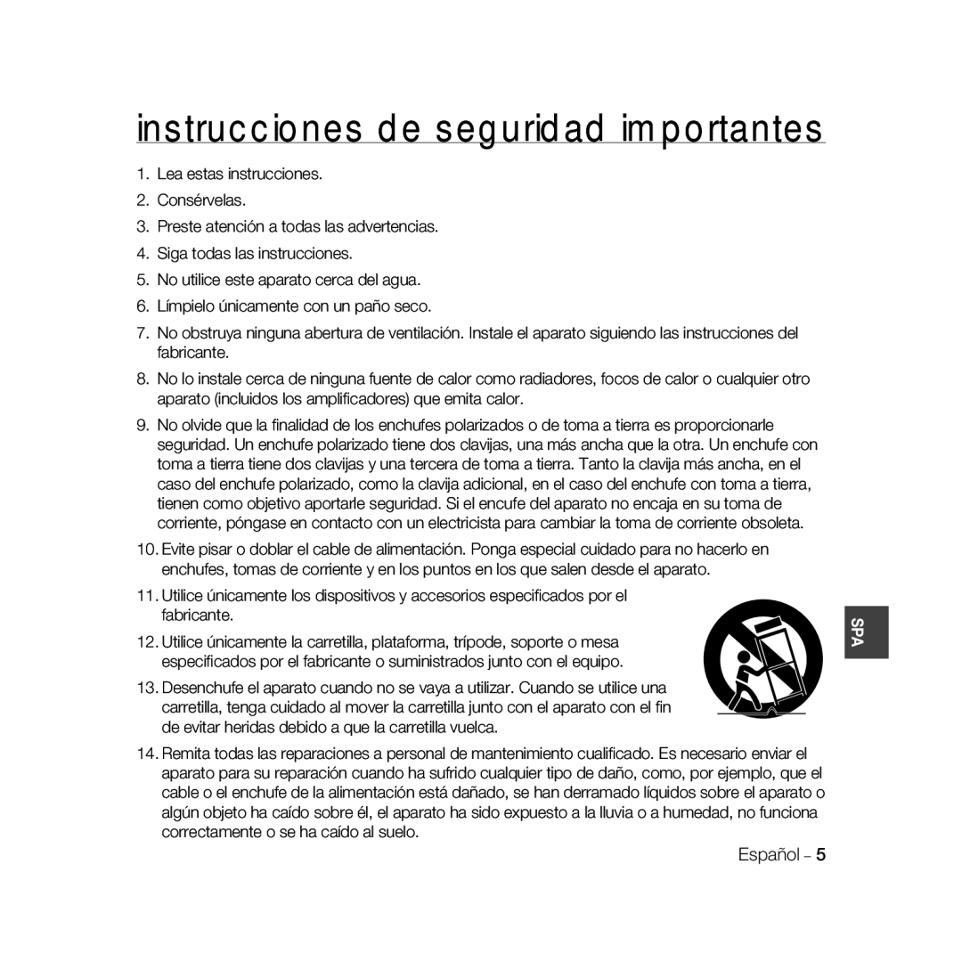 Samsung SCC-B5366BP, SCC-B5368BP, SCC-B5368P, SCC-B5366P manual Instrucciones de seguridad importantes 