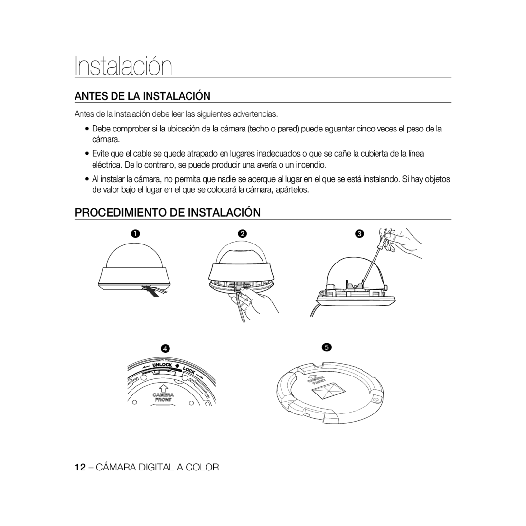 Samsung SCC-B5366P, SCC-B5368BP, SCC-B5368P, SCC-B5366BP manual Antes DE LA Instalación, Procedimiento DE Instalación 