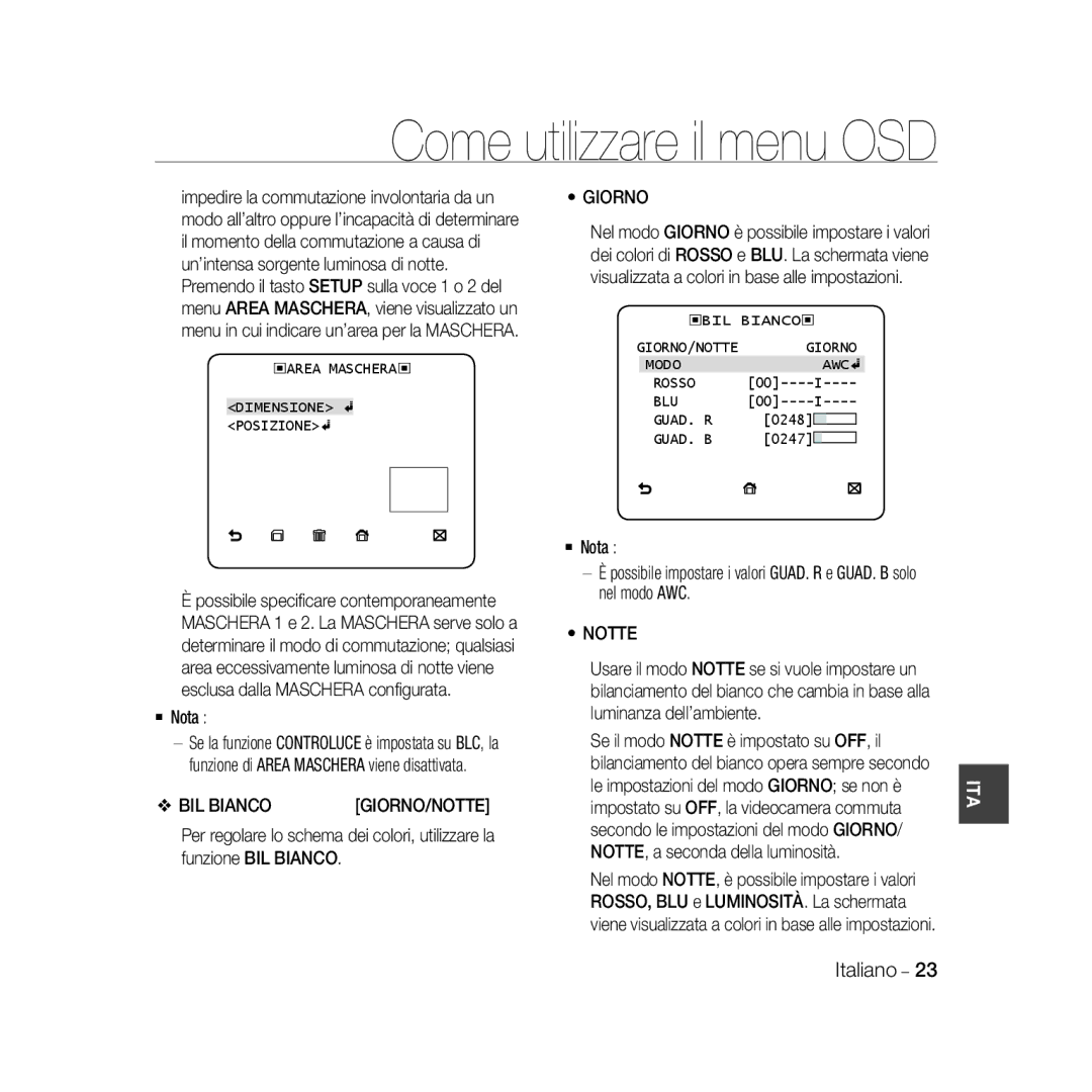 Samsung SCC-B5368P, SCC-B5368BP, SCC-B5366P, SCC-B5366BP manual BIL Bianco 