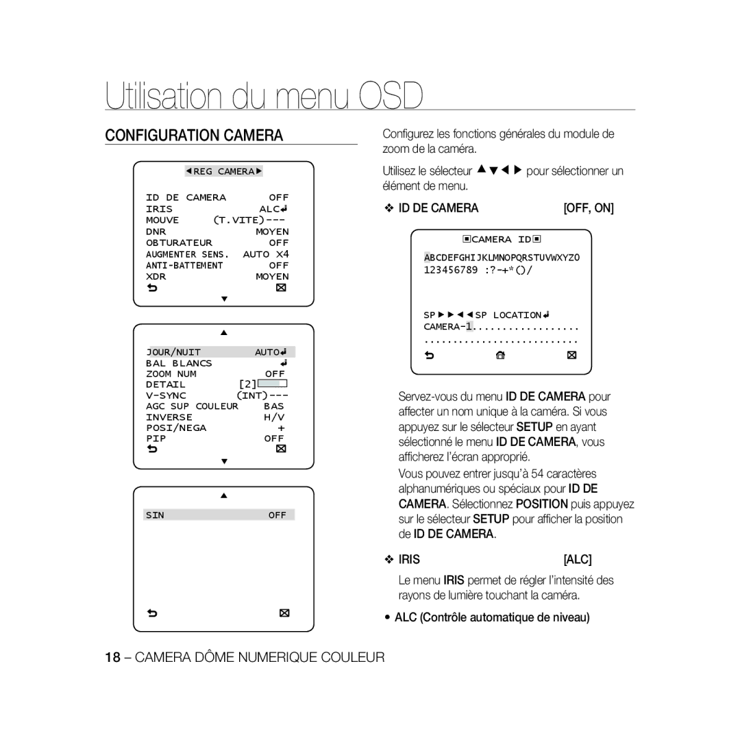 Samsung SCC-B5368BP, SCC-B5368P, SCC-B5366P, SCC-B5366BP manual Configuration Camera, ID DE CAMERAOFF, on 