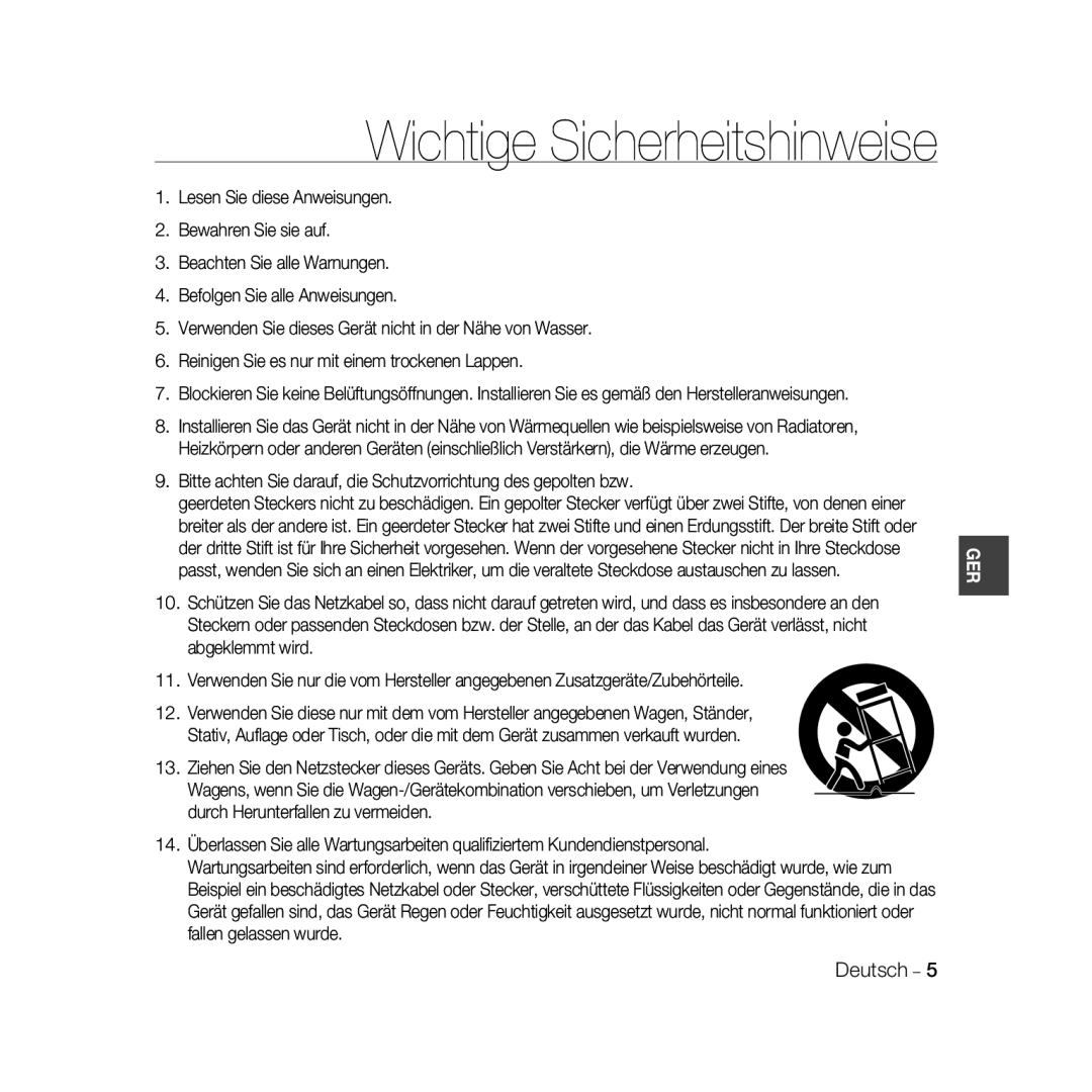 Samsung SCC-B5366BP, SCC-B5368BP, SCC-B5368P, SCC-B5366P manual Wichtige Sicherheitshinweise 