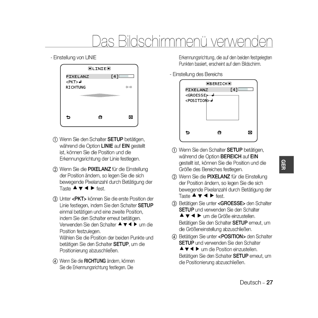 Samsung SCC-B5368P, SCC-B5368BP manual Einstellung von Linie, Bewegende Pixelanzahl durch Betätigung der Taste cdef fest 