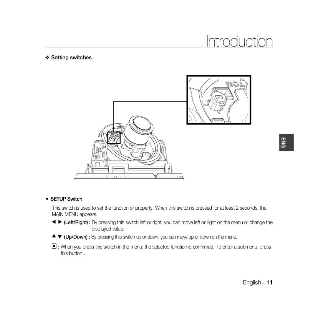 Samsung SCC-B5366BP, SCC-B5368BP, SCC-B5368P, SCC-B5366P manual Setting switches Setup Switch 