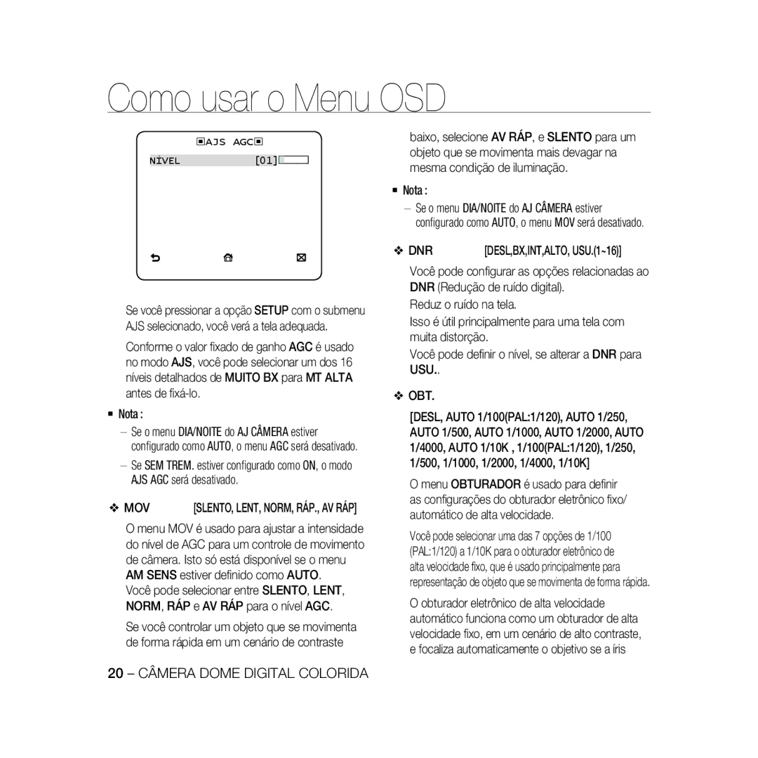 Samsung SCC-B5366P, SCC-B5368BP, SCC-B5368P, SCC-B5366BP manual Dnr, ‹Ajs Agc‹ 