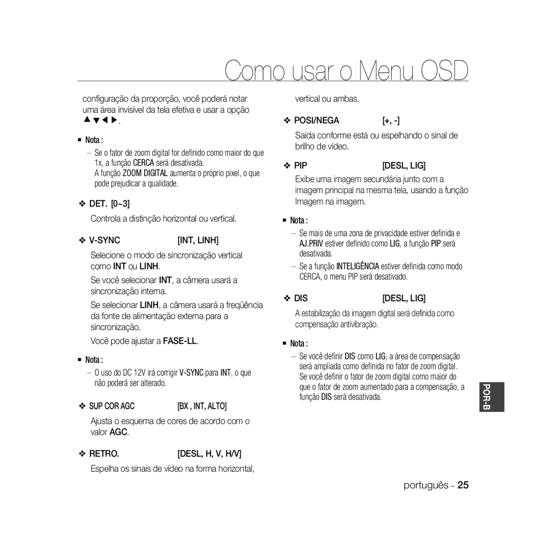 Samsung SCC-B5366BP, SCC-B5368BP, SCC-B5368P, SCC-B5366P manual SUP COR AGC BX , INT, Alto, Valor AGC, Desl, H, V, H/V 