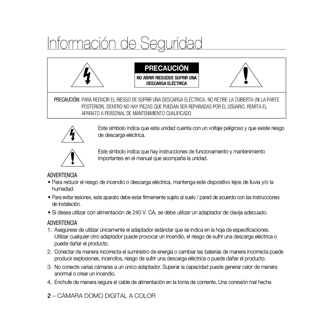 Samsung SCC-B5368P, SCC-B5368BP, SCC-B5366P, SCC-B5366BP manual Información de Seguridad, Precaución 