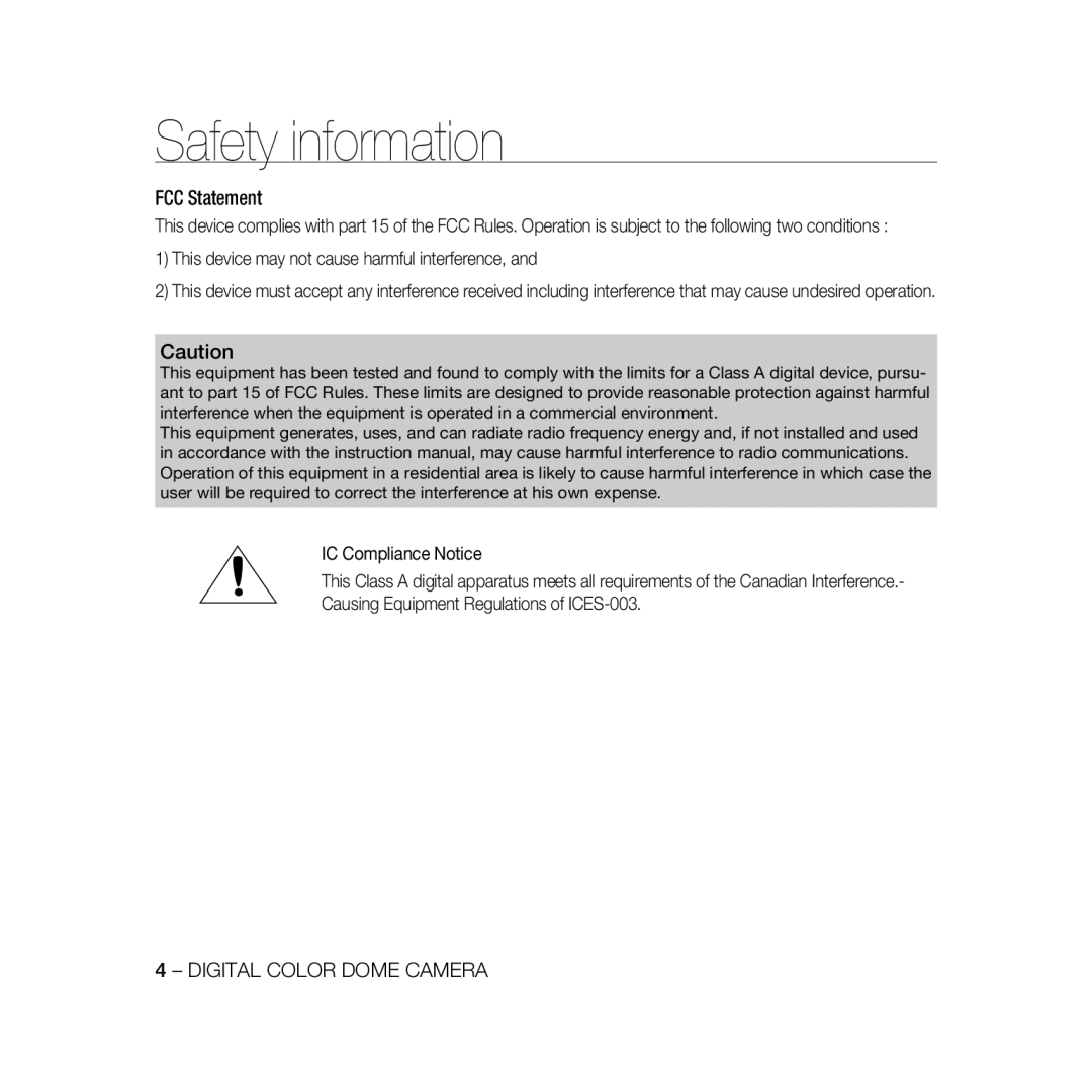 Samsung SCC-B5368BP, SCC-B5368P, SCC-B5366P, SCC-B5366BP manual FCC Statement 