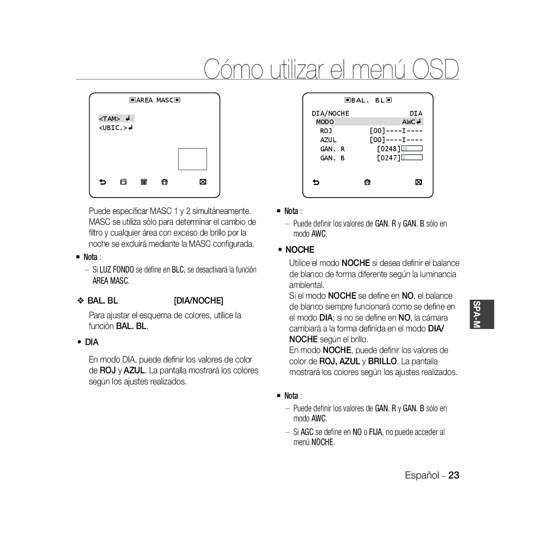 Samsung SCC-B5366P, SCC-B5368BP, SCC-B5368P, SCC-B5366BP manual Area Masc, Bal. Bl 