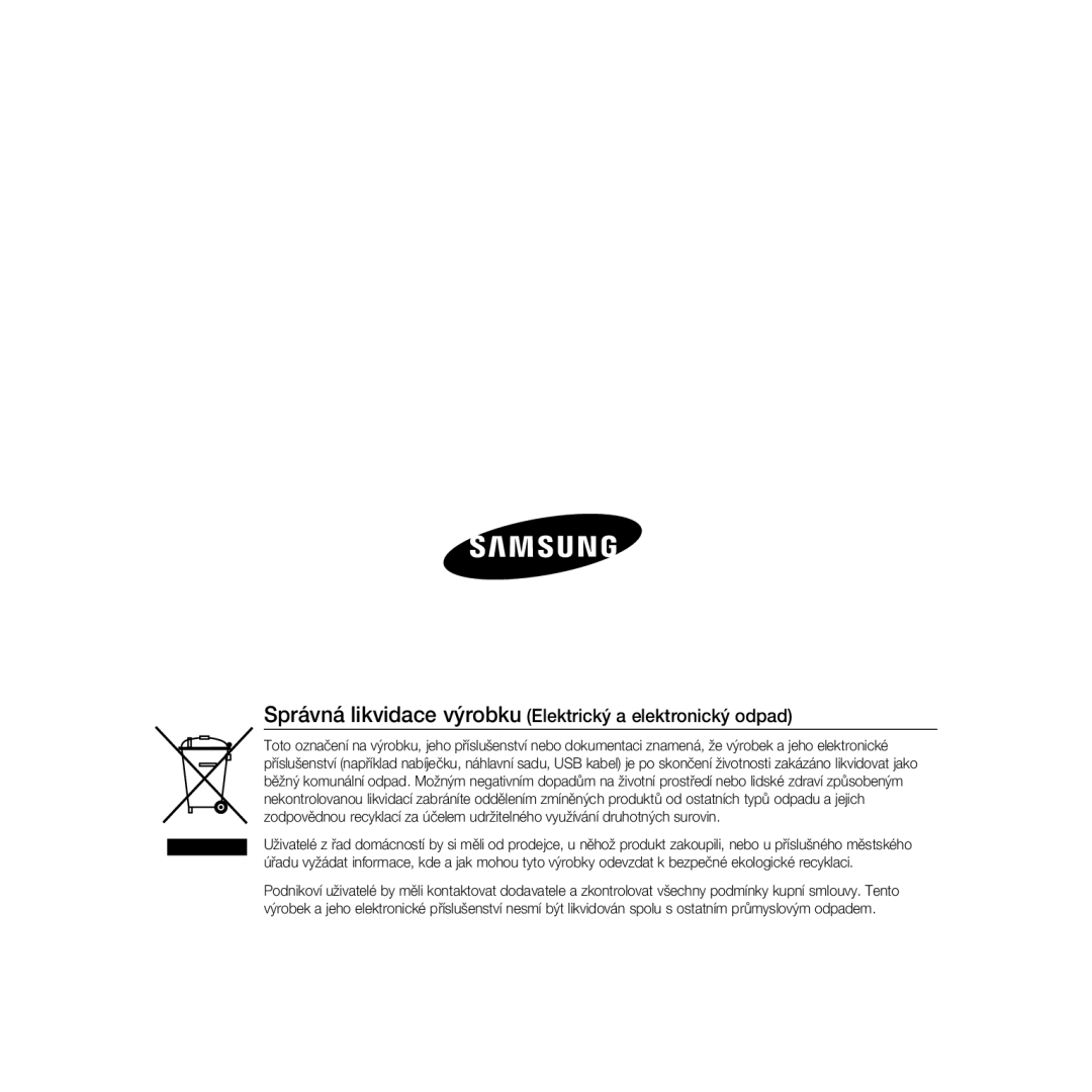 Samsung SCC-B5368P, SCC-B5368BP, SCC-B5366P, SCC-B5366BP manual Správná likvidace výrobku Elektrický a elektronický odpad 