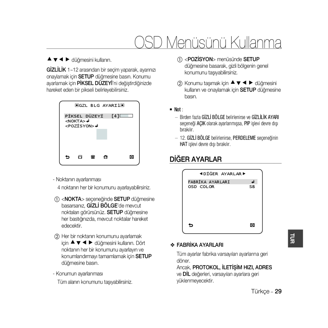 Samsung SCC-B5366P, SCC-B5368BP, SCC-B5368P, SCC-B5366BP manual Diğer Ayarlar, OSD Menüsünü Kullanma 
