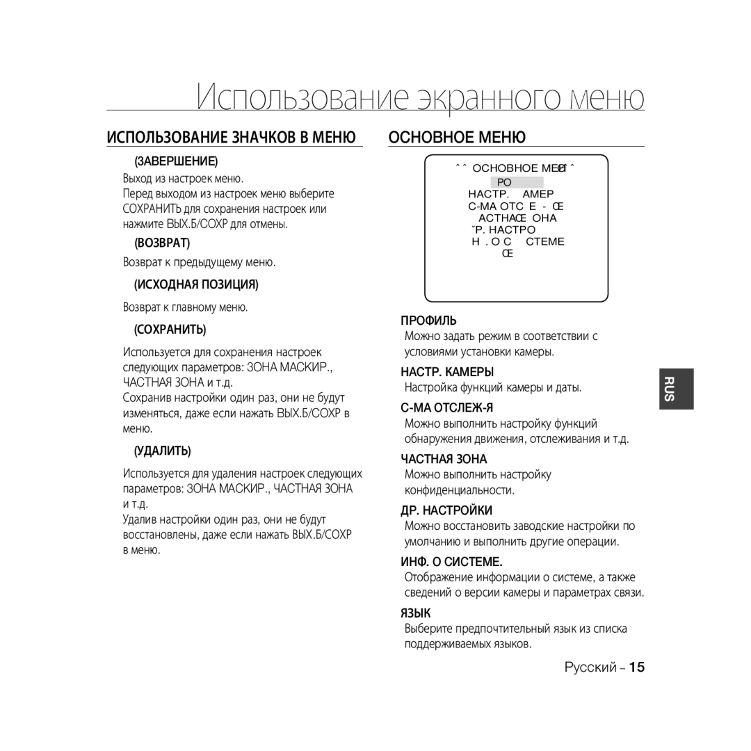 Samsung SCC-B5369P, SCC-B5367P manual Ochobhoe Mehю 