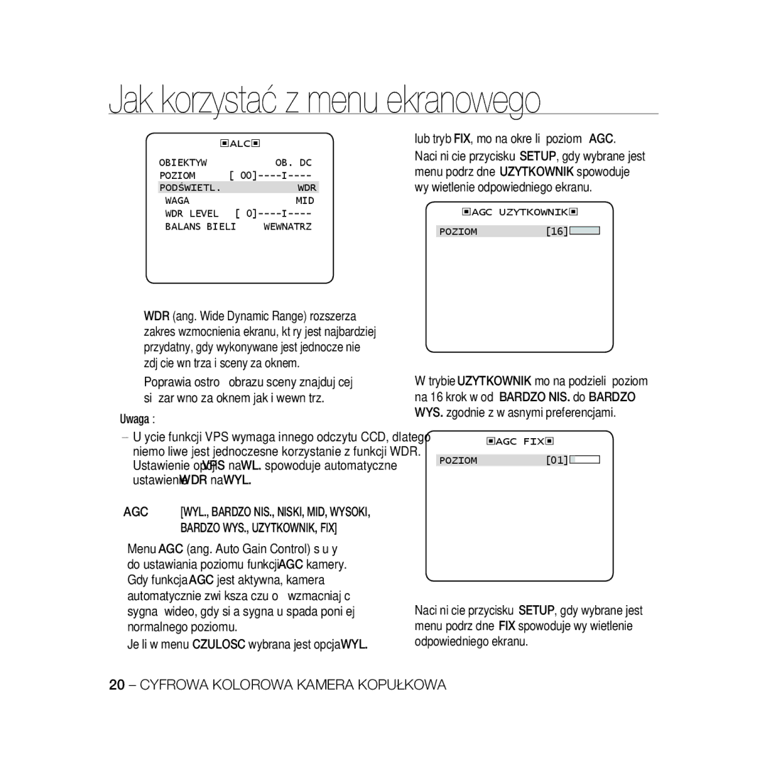 Samsung SCC-B5369P, SCC-B5367P manual ‹Agc Uzytkownik‹ 