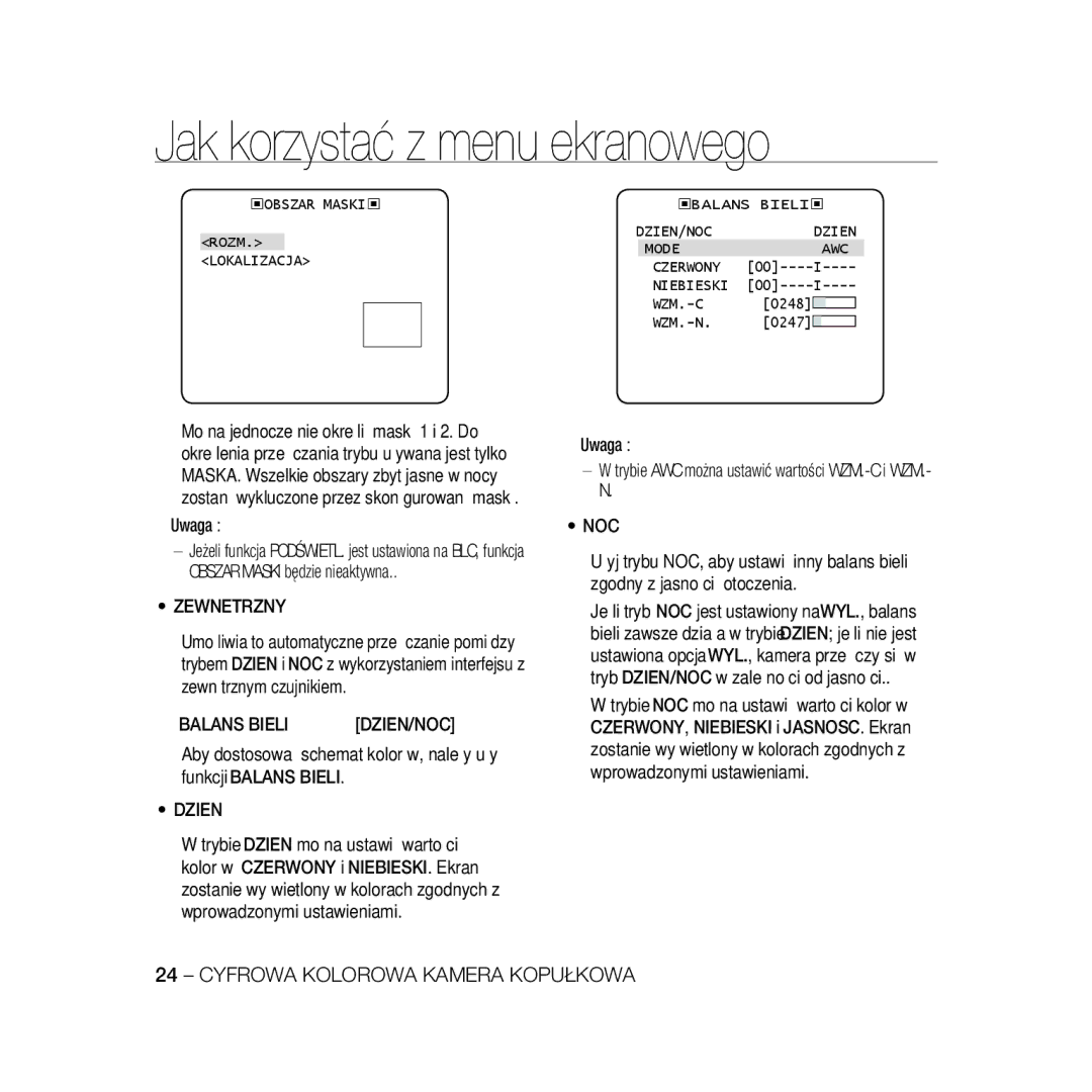 Samsung SCC-B5369P, SCC-B5367P manual Zewnetrzny, Balans Bieli 