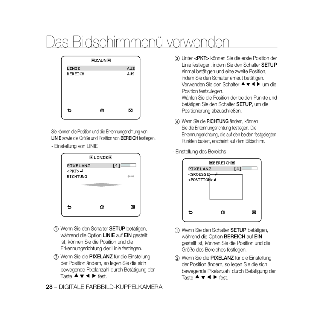 Samsung SCC-B5369P, SCC-B5367P manual Einstellung von Linie, Bewegende Pixelanzahl durch Betätigung der Taste cdef fest 