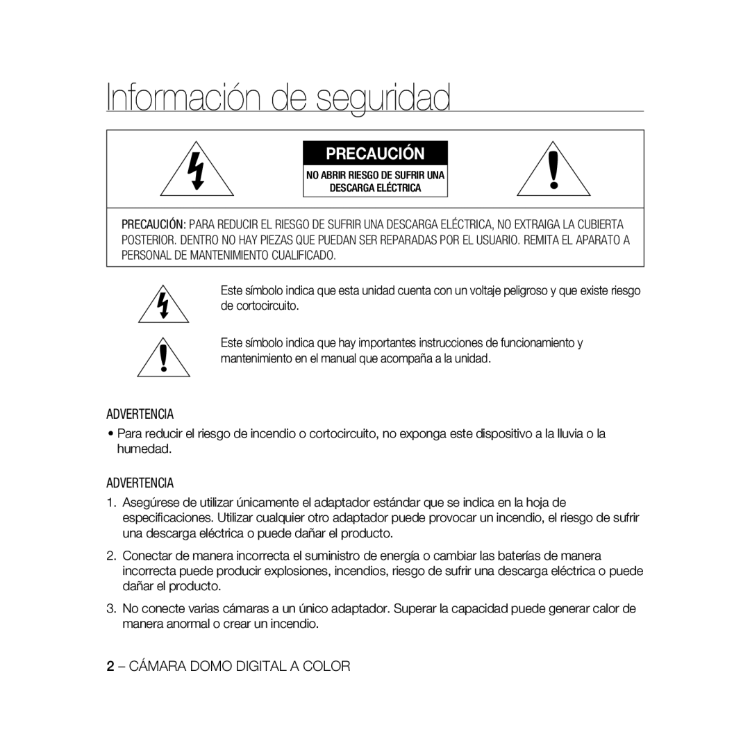 Samsung SCC-B5367P, SCC-B5369P manual Información de seguridad, Precaución 