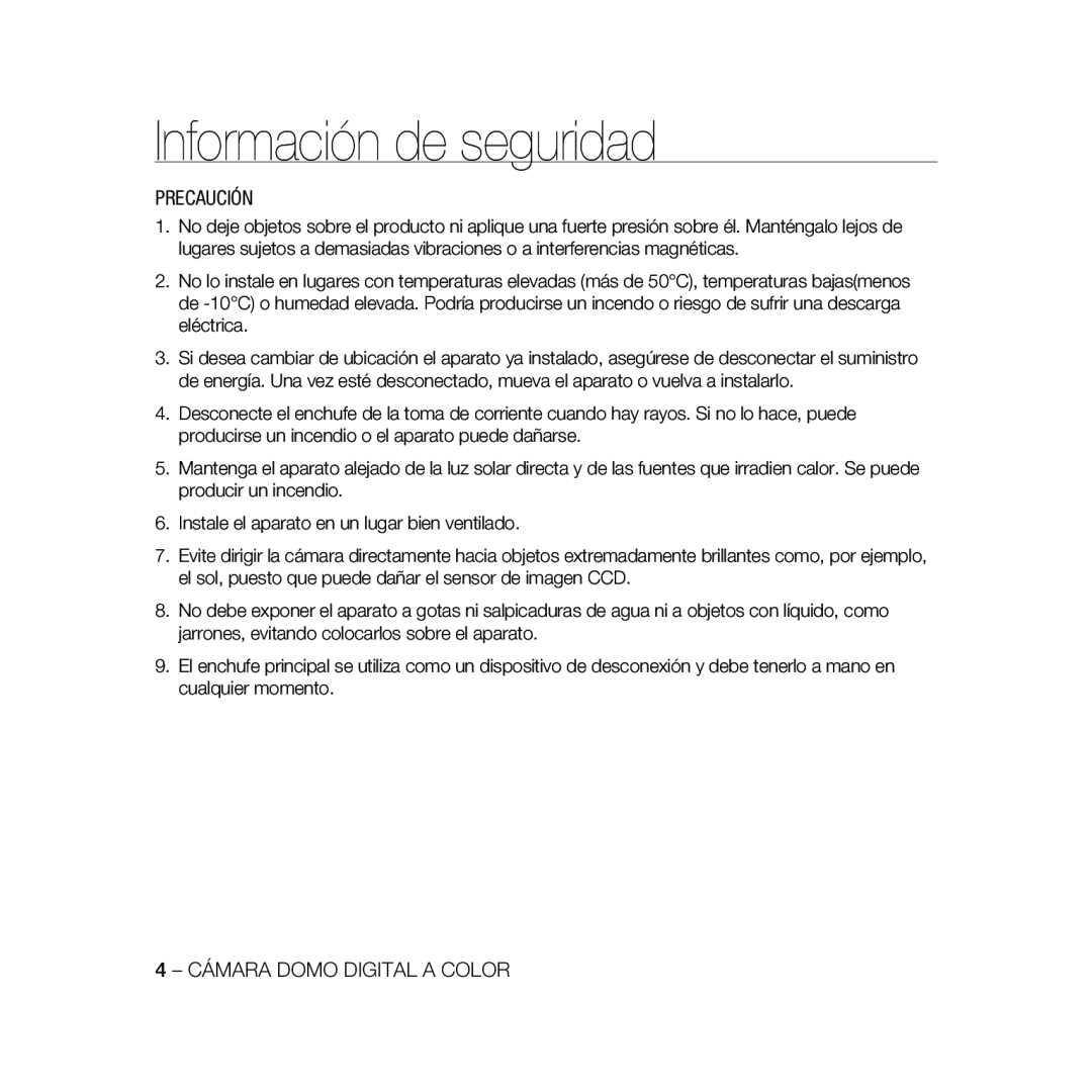 Samsung SCC-B5367P, SCC-B5369P manual Precaución 