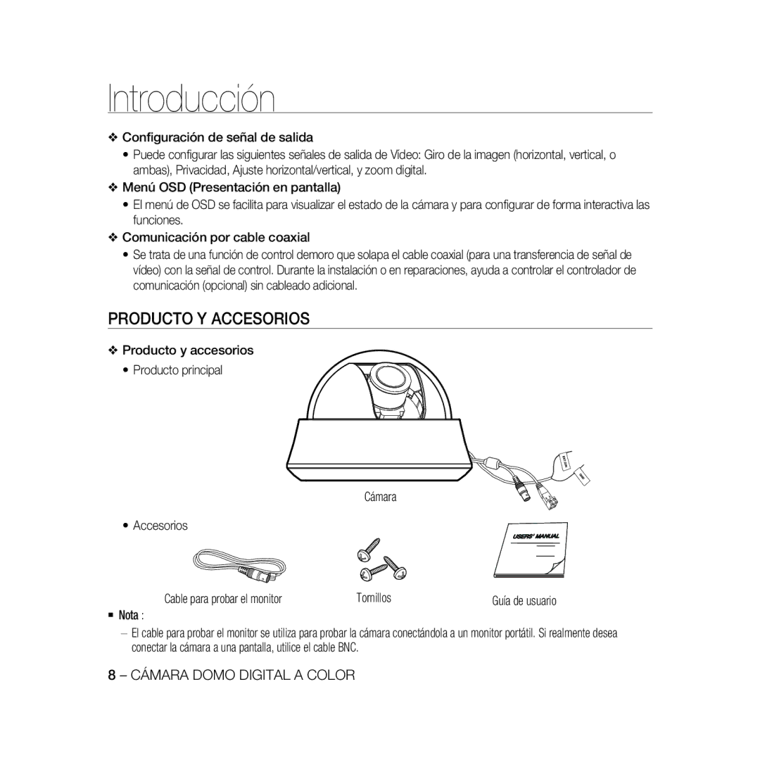 Samsung SCC-B5367P, SCC-B5369P manual Introducción, Producto Y Accesorios 