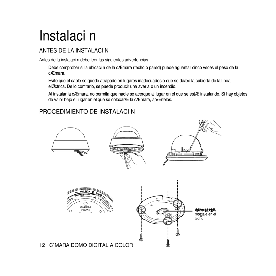 Samsung SCC-B5367P, SCC-B5369P manual Antes DE LA Instalación, Procedimiento DE Instalación 