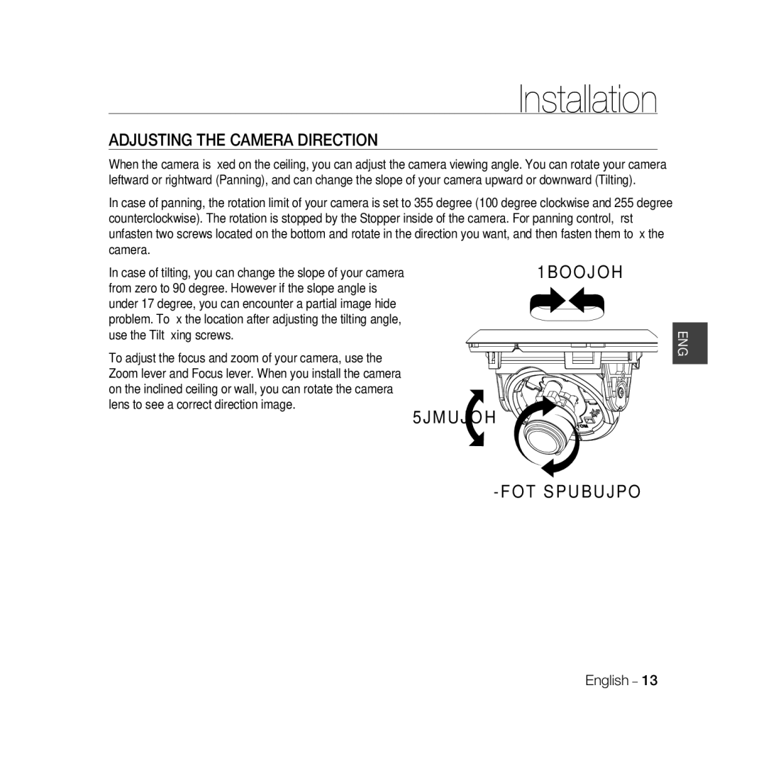 Samsung SCC-B5367P, SCC-B5369P manual Adjusting the Camera Direction, Panning 