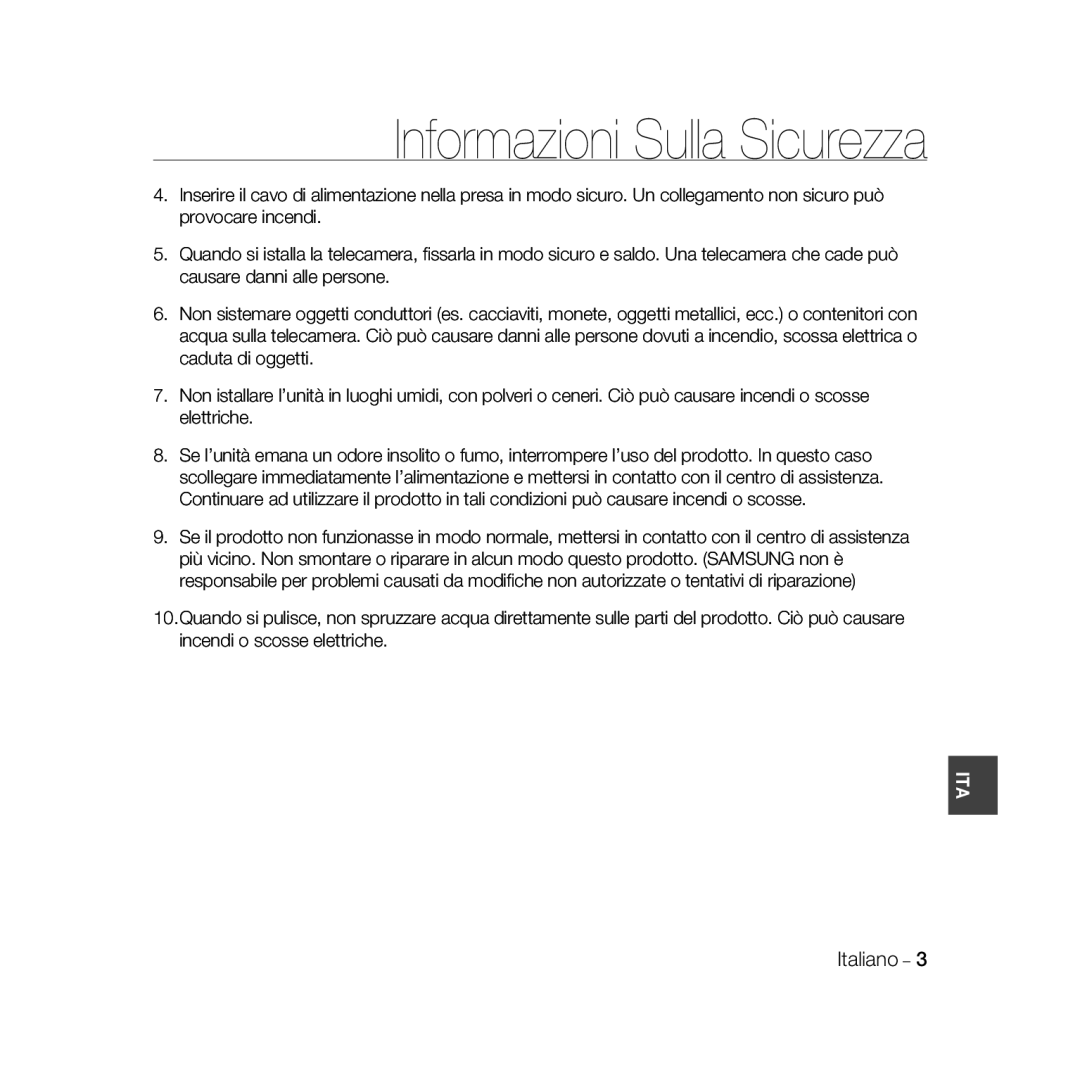 Samsung SCC-B5367P, SCC-B5369P manual Italiano 