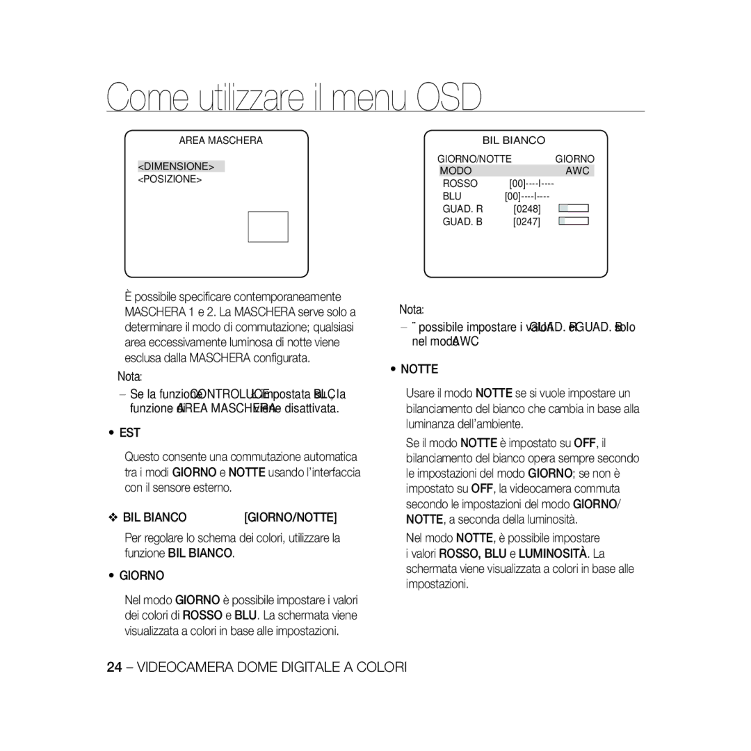 Samsung SCC-B5369P, SCC-B5367P manual Est, BIL Bianco 