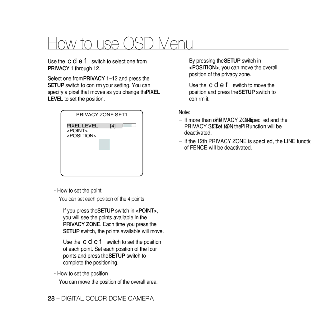 Samsung SCC-B5369P, SCC-B5367P manual ‹PRIVACY Zone SET1‹ Pixel Level Point Position 