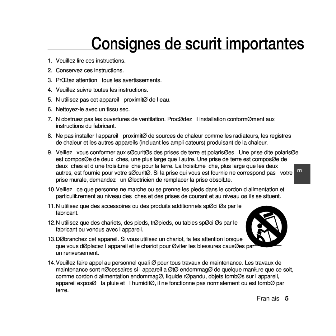 Samsung SCC-B5369P, SCC-B5367P manual Consignes de sécurité importantes 