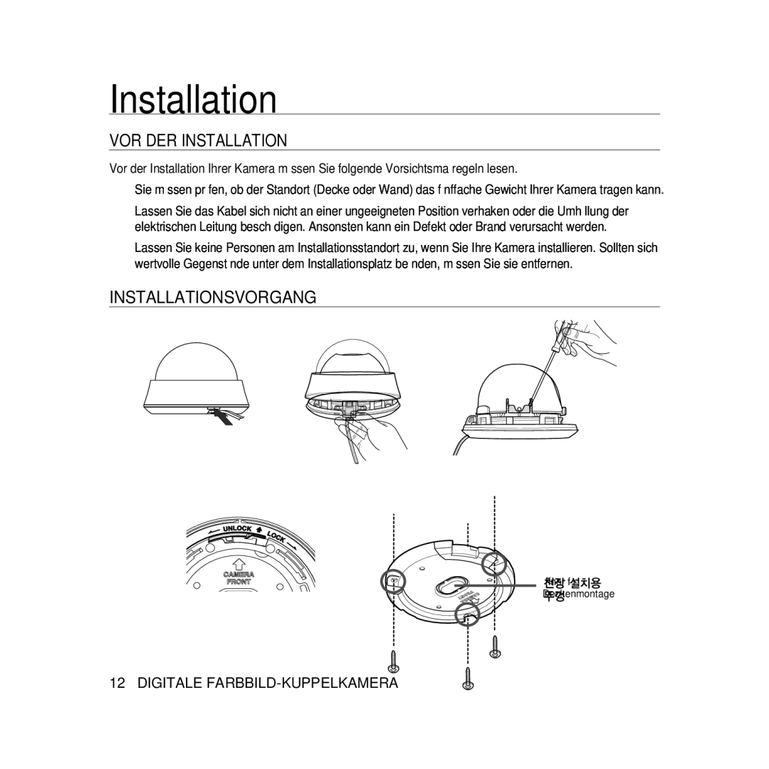 Samsung SCC-B5369P, SCC-B5367P manual VOR DER Installation, Installationsvorgang 