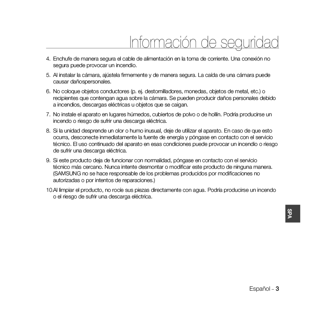 Samsung SCC-B5369P, SCC-B5367P manual Información de seguridad, Español 