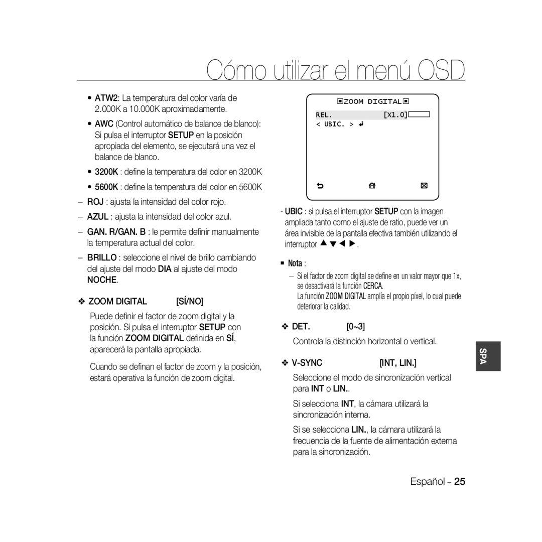 Samsung SCC-B5369P, SCC-B5367P manual Cómo utilizar el menú OSD, Int, Lin 