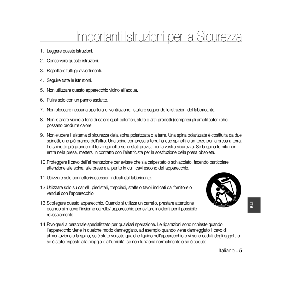 Samsung SCC-B5367P, SCC-B5369P manual Importanti Istruzioni per la Sicurezza 
