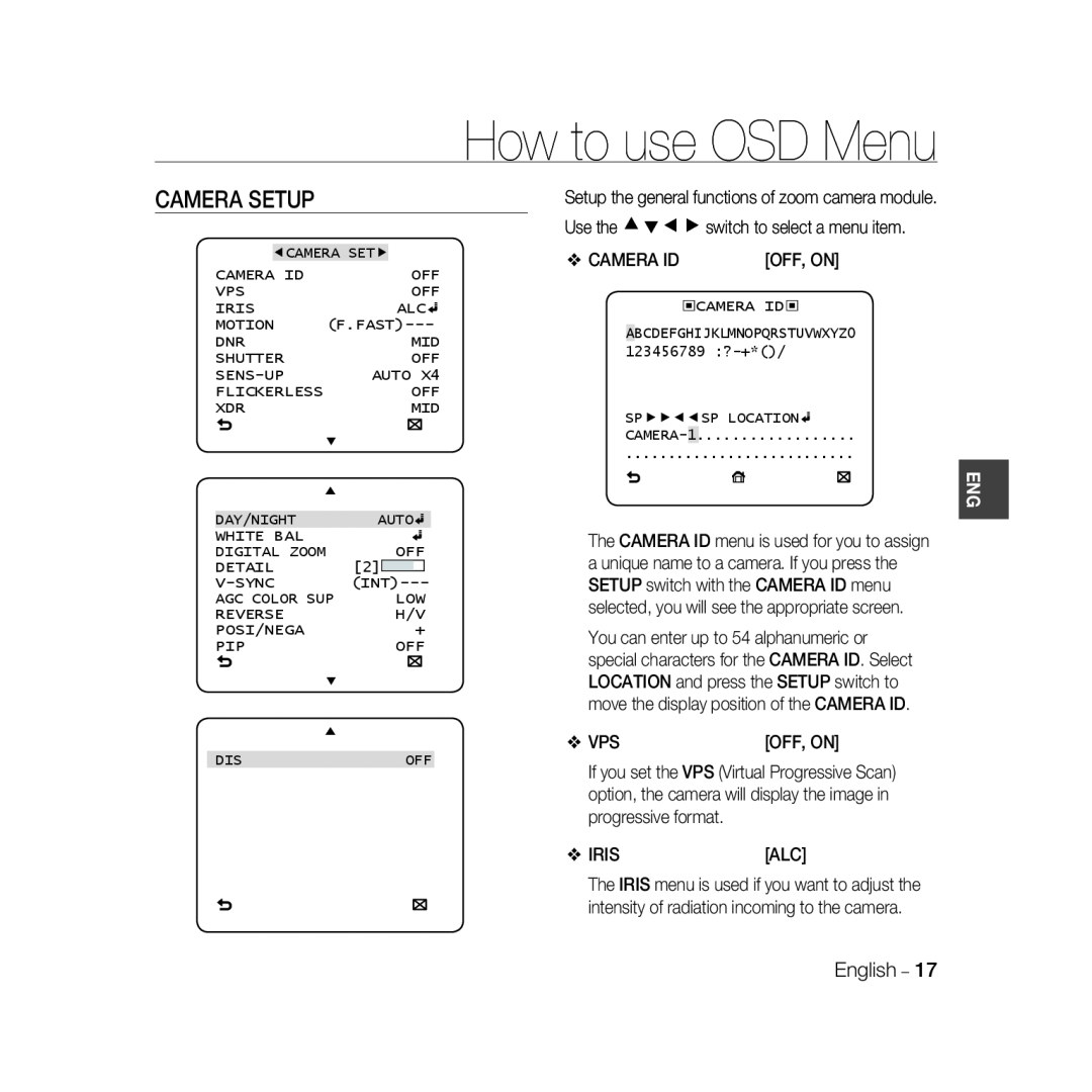 Samsung SCC-B5367P, SCC-B5369P manual How to use OSD Menu, Camera Setup 