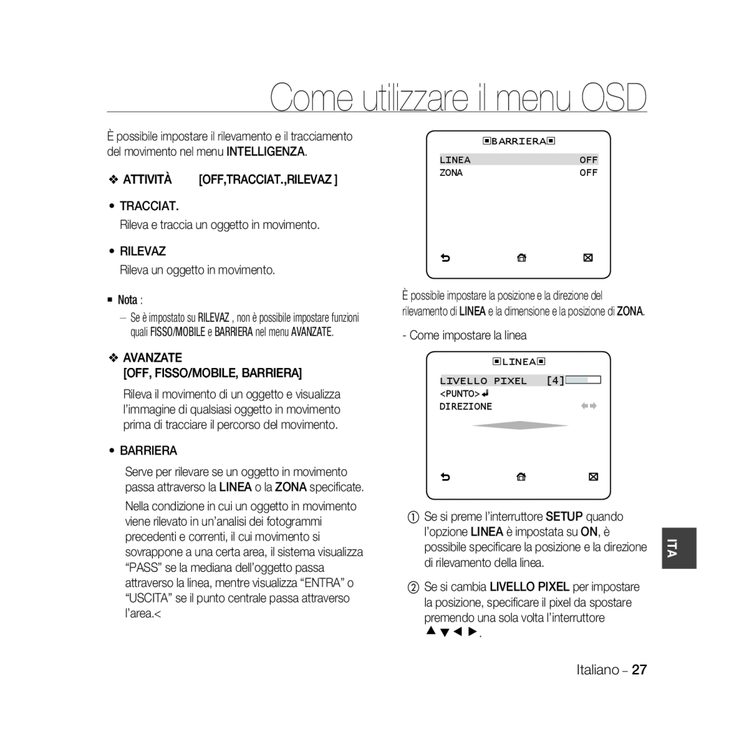 Samsung SCC-B5367P, SCC-B5369P manual Come utilizzare il menu OSD, cdef, Attività 