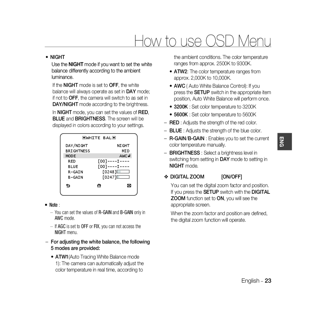 Samsung SCC-B5367P, SCC-B5369P manual How to use OSD Menu, On/Off 