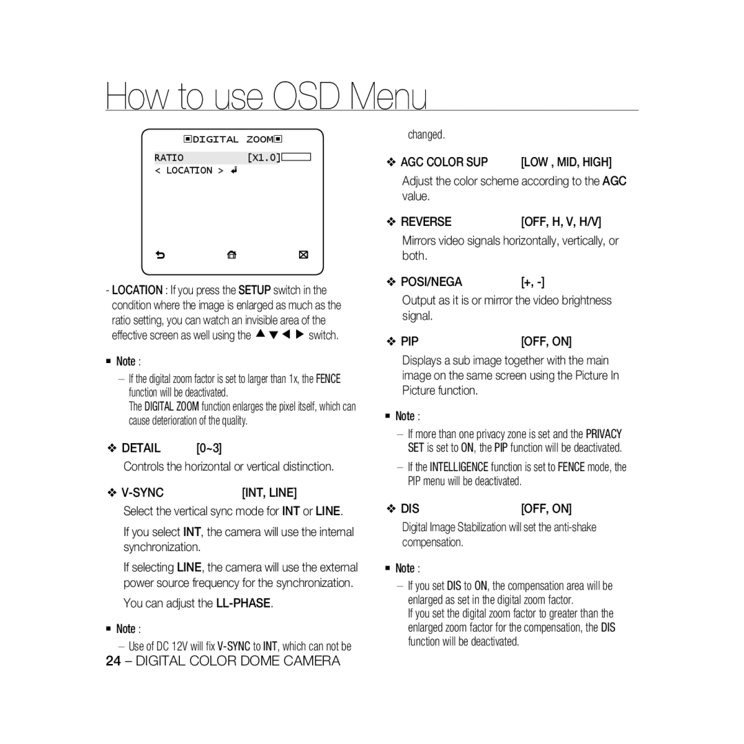 Samsung SCC-B5369P, SCC-B5367P manual How to use OSD Menu, Digital Color Dome Camera 