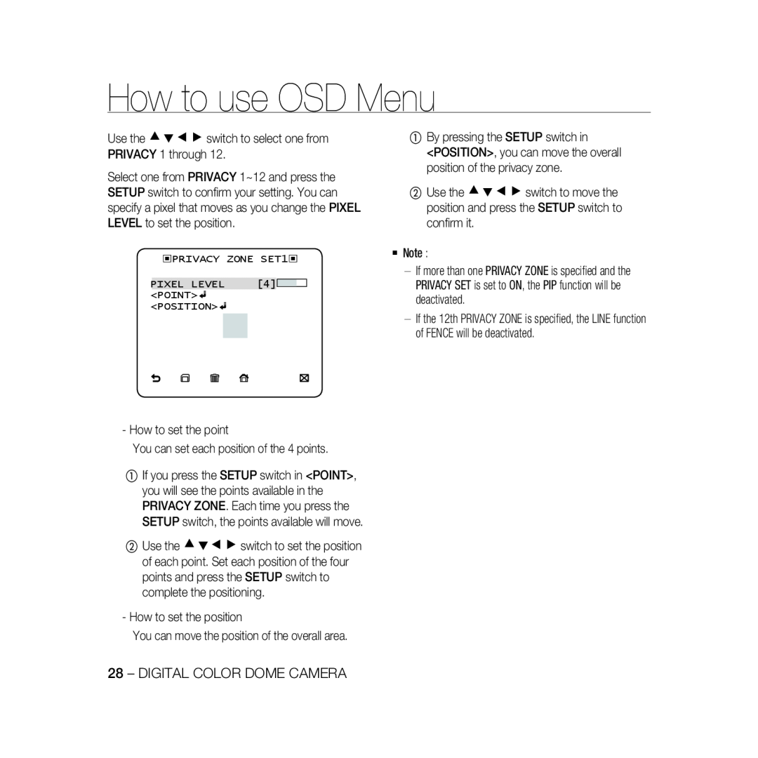 Samsung SCC-B5369P, SCC-B5367P manual How to use OSD Menu, Digital Color Dome Camera 
