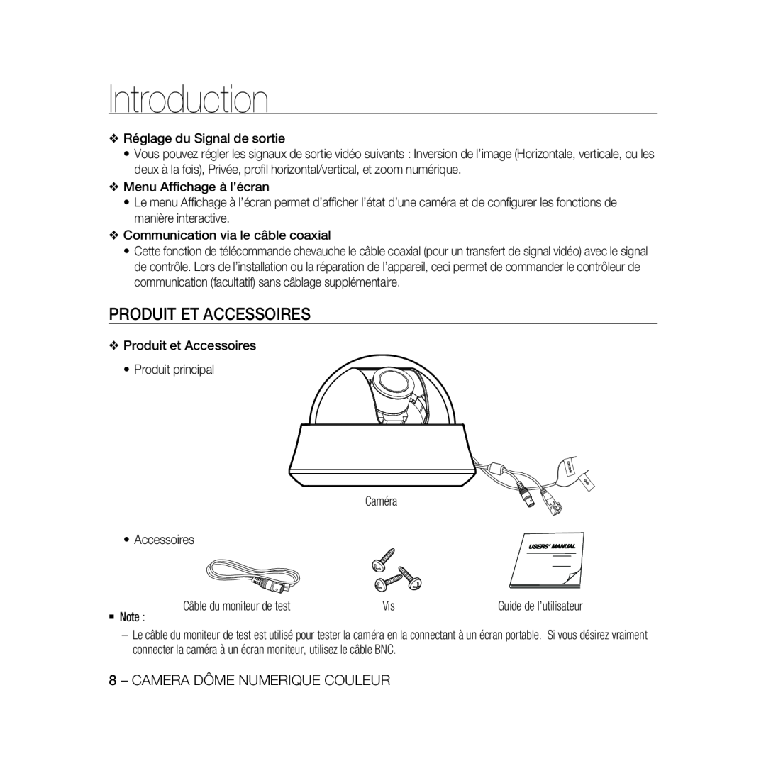 Samsung SCC-B5367P, SCC-B5369P manual Produit Et Accessoires, Introduction, Camera Dôme Numerique Couleur 