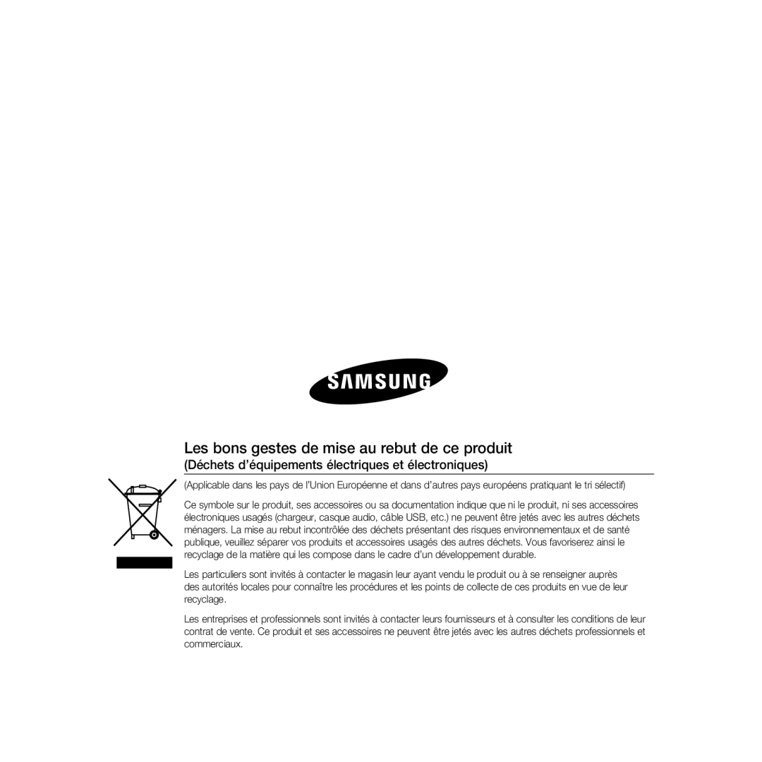 Samsung SCC-B5369P Les bons gestes de mise au rebut de ce produit, Déchets d’équipements électriques et électroniques 