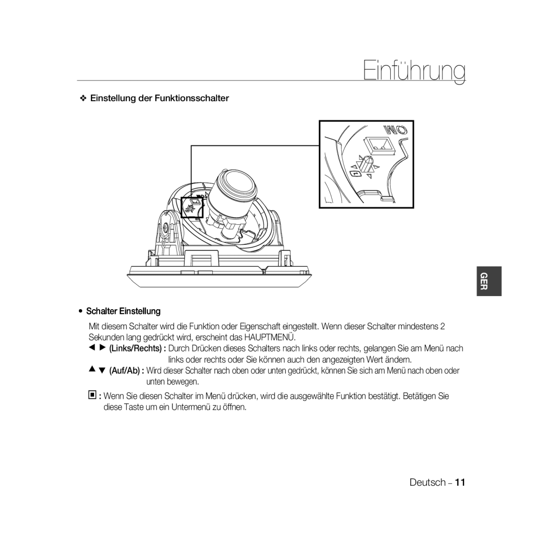 Samsung SCC-B5367P, SCC-B5369P manual Einführung, Einstellung der Funktionsschalter 