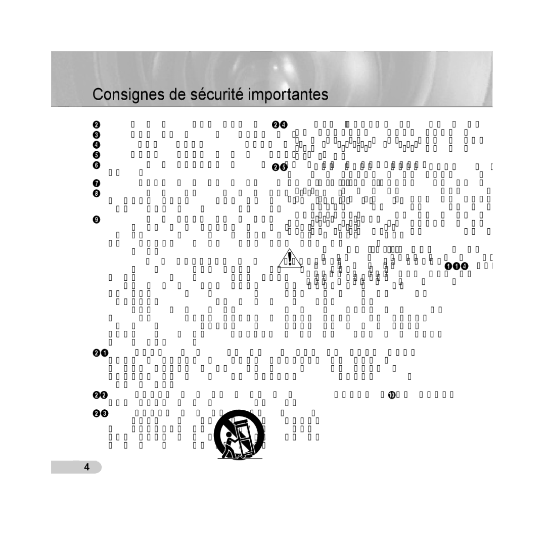 Samsung SCC-B5393P, SCC-B5392P manual Consignes de sécurité importantes 