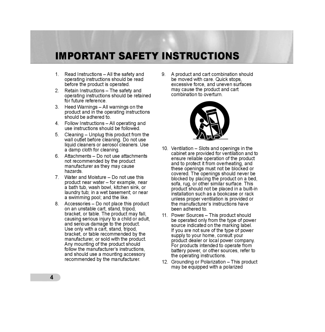 Samsung SCC-B5393P, SCC-B5392P manual Important Safety Instructions 