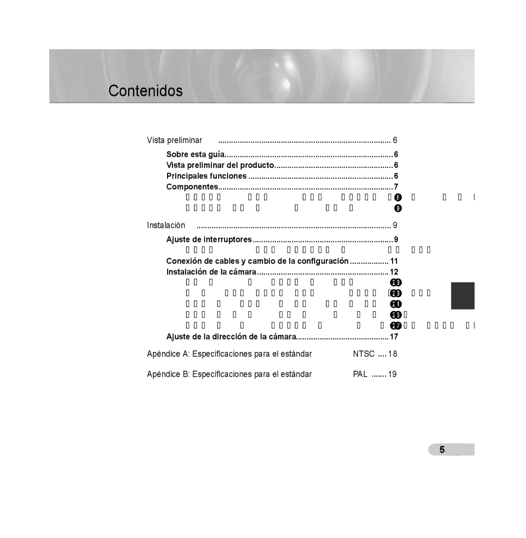 Samsung SCC-B5392P, SCC-B5393P manual Contenidos 