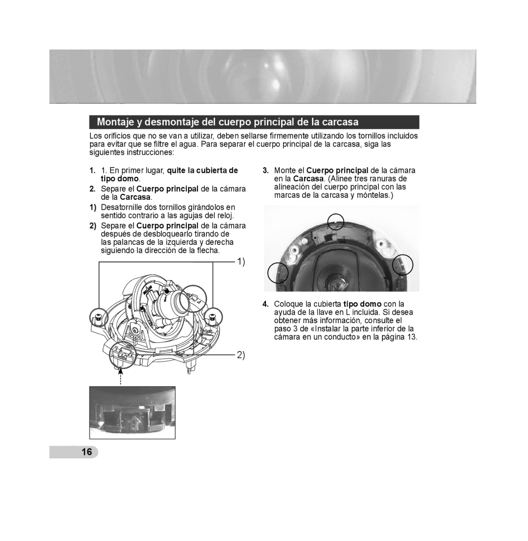 Samsung SCC-B5393P, SCC-B5392P manual Montaje y desmontaje del cuerpo principal de la carcasa 