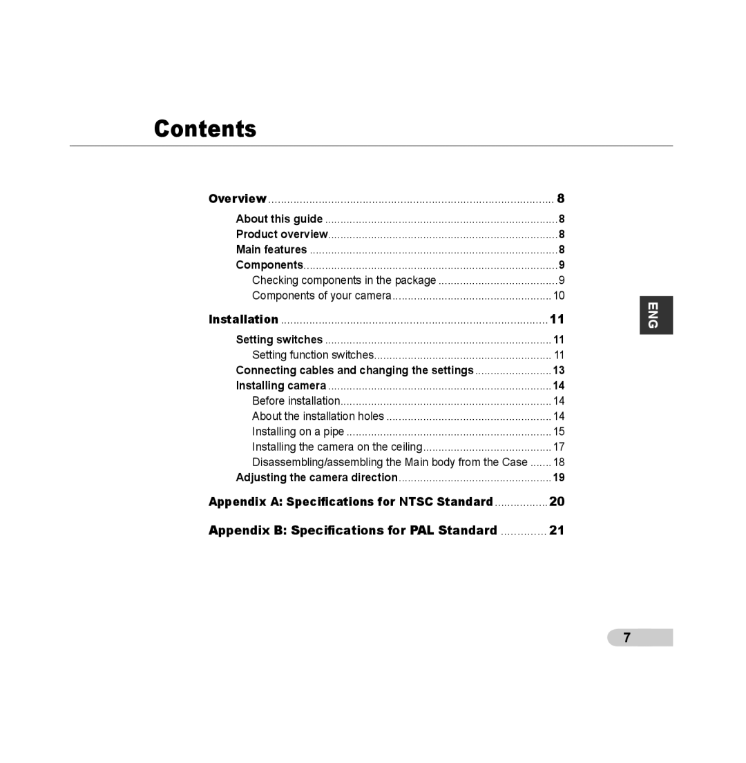 Samsung SCC-B5392P, SCC-B5393P manual Contents 