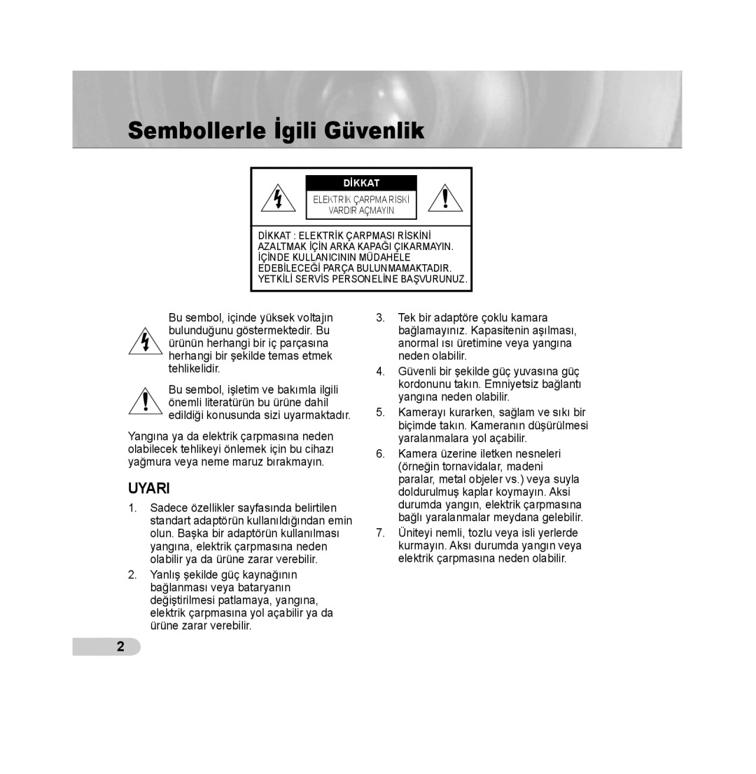 Samsung SCC-B5393P, SCC-B5392P manual Sembollerle İgili Güvenlik, Dİkkat 