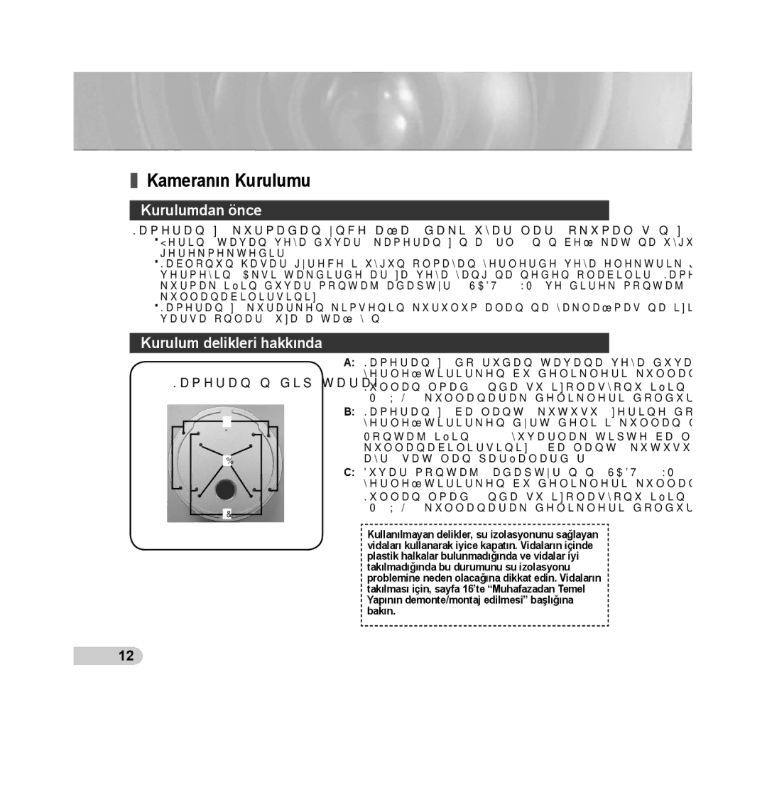 Samsung SCC-B5393P, SCC-B5392P manual Kameranın Kurulumu, Kurulumdan önce, Kurulum delikleri hakkında 