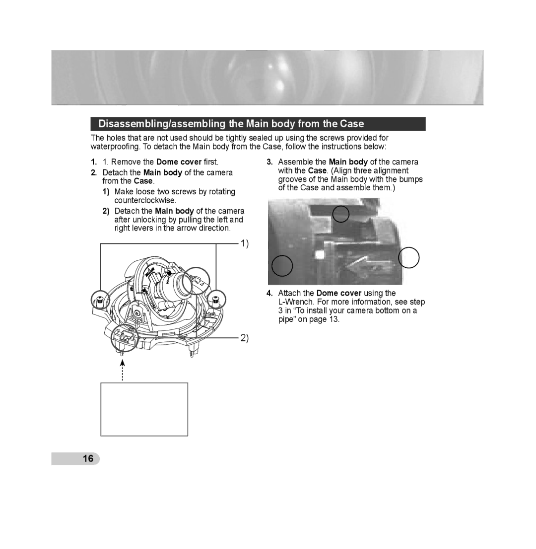 Samsung SCC-B5393P, SCC-B5392P manual Disassembling/assembling the Main body from the Case 